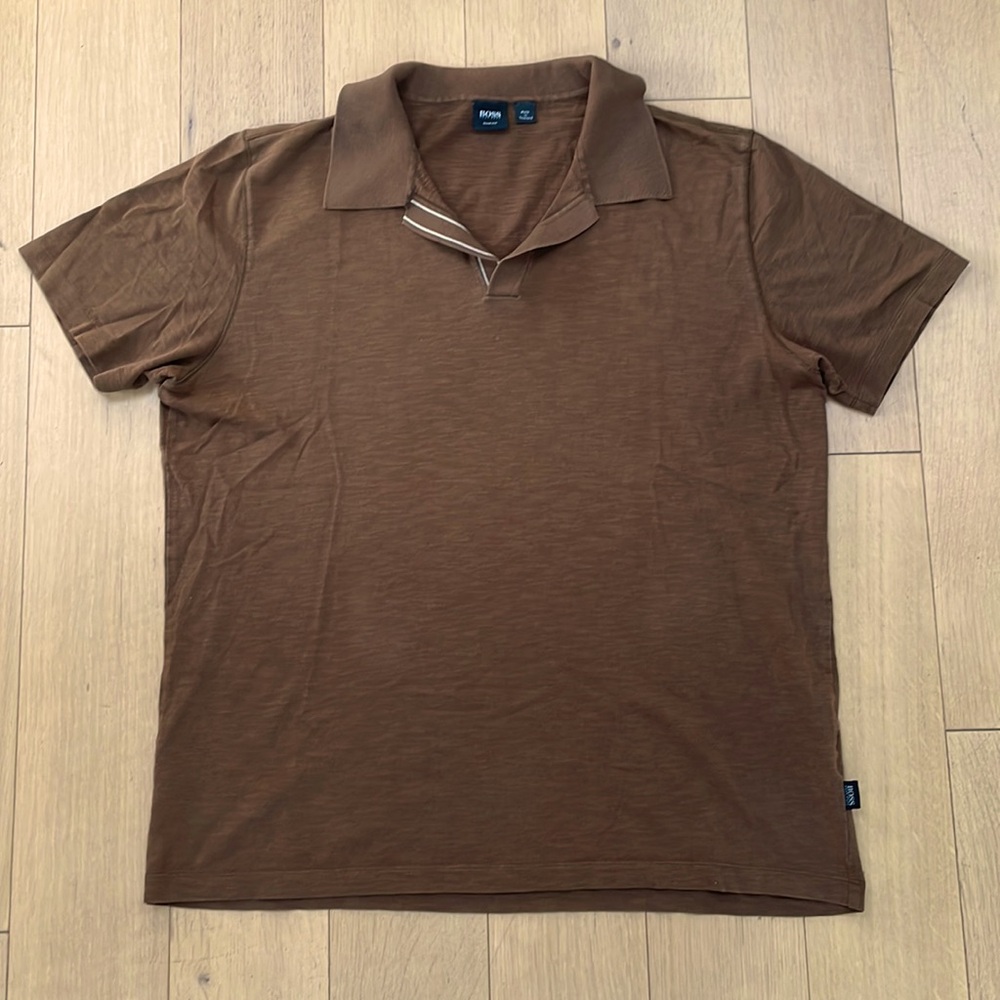 Brown collared men’s shirt sleeve shirt size XXL - Hugo Boss brand, Slim fit